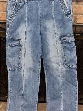 Straight Leg Women's Light Blue Denim Cargo Jeans